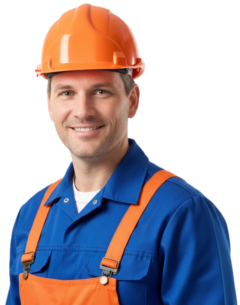 Operaio di cantiere con casco arancione